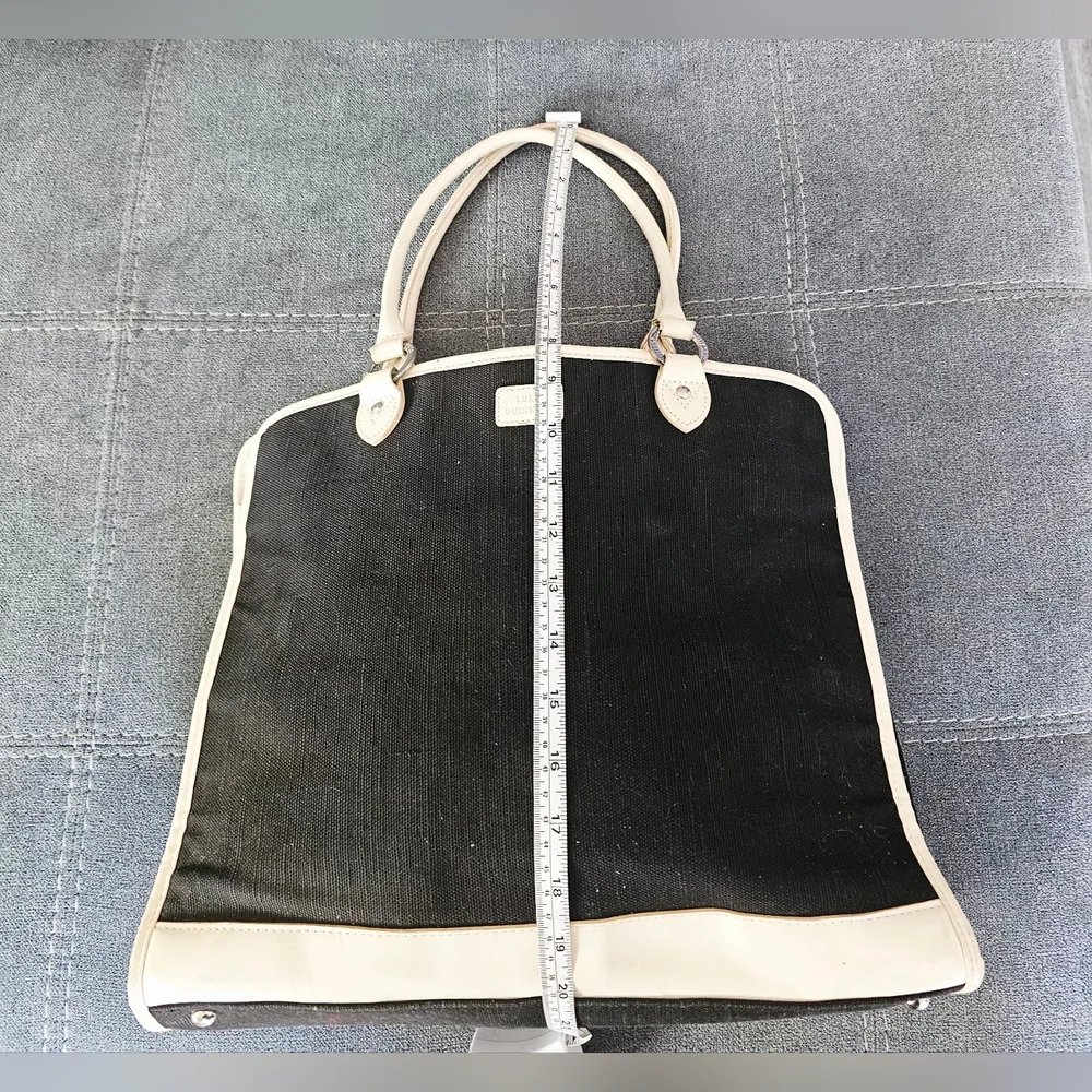 Elegant Lulu Guinness black canvas and beige leather trim shoulder bag